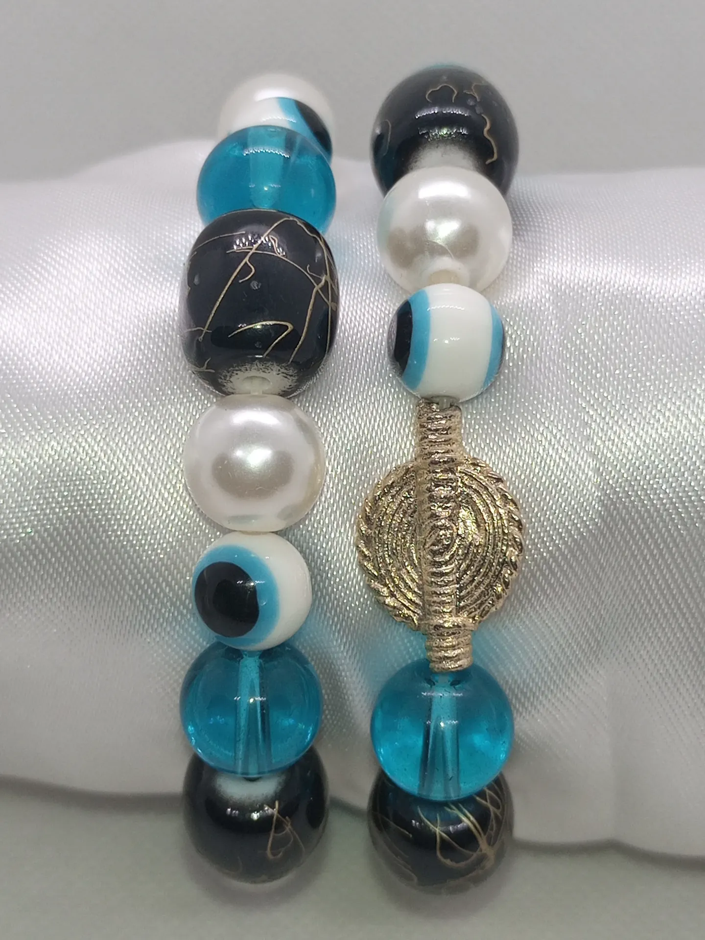 Bracelet de Perles blanc/bleu