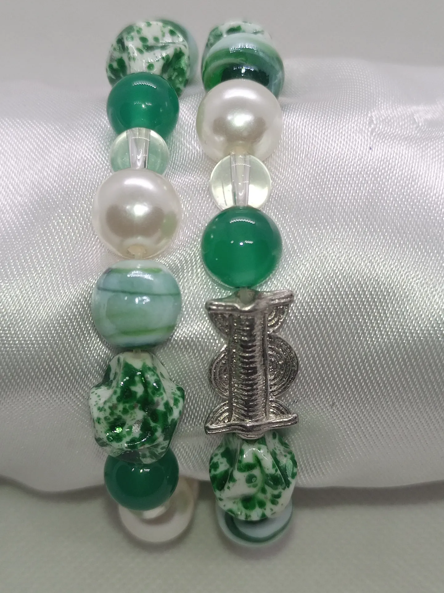 Bracelet de Perles vert/blanc