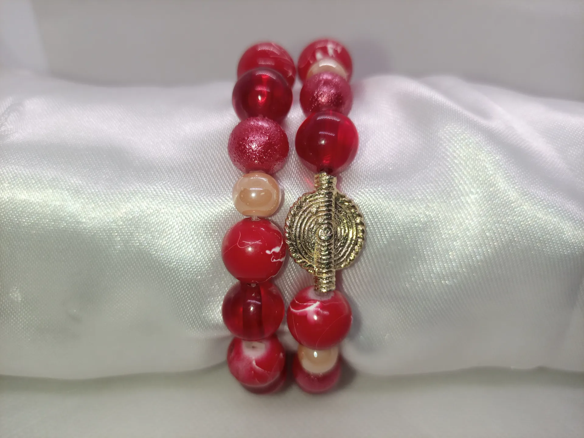 Bracelet de Perles rouge/beige