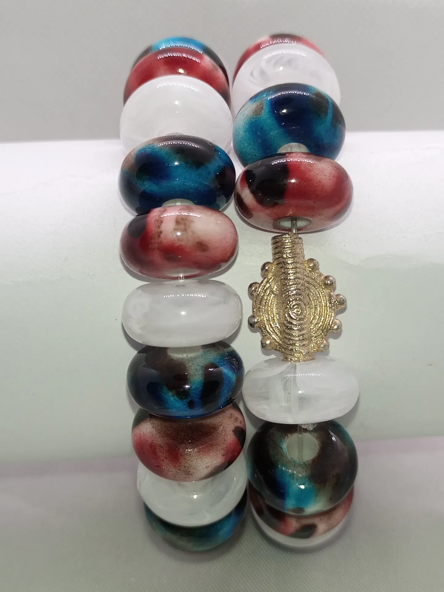 Bracelet de Perles blanc/marron/bleu