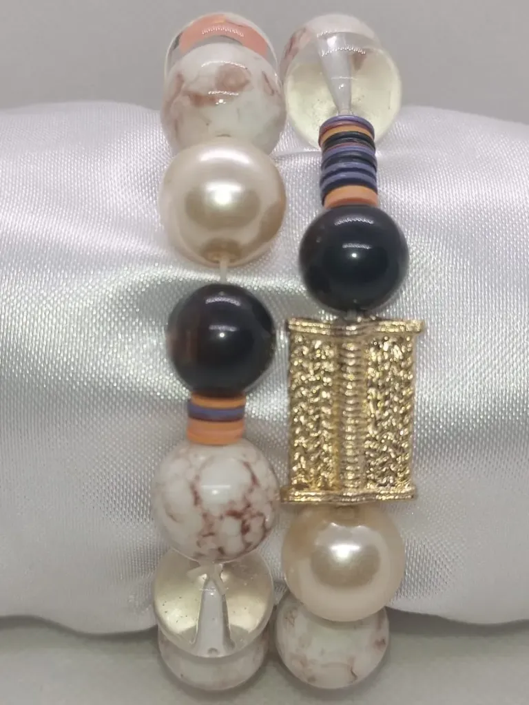 [BRAPERNADYAM3COLBEIBLANOI] Bracelet de Perles blanc/noir