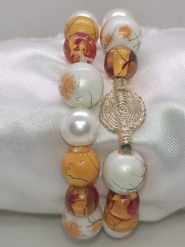 [BRAPERNADYAM3COLBLAJAUROU] Bracelet de Perles blanc/jaune/rouge