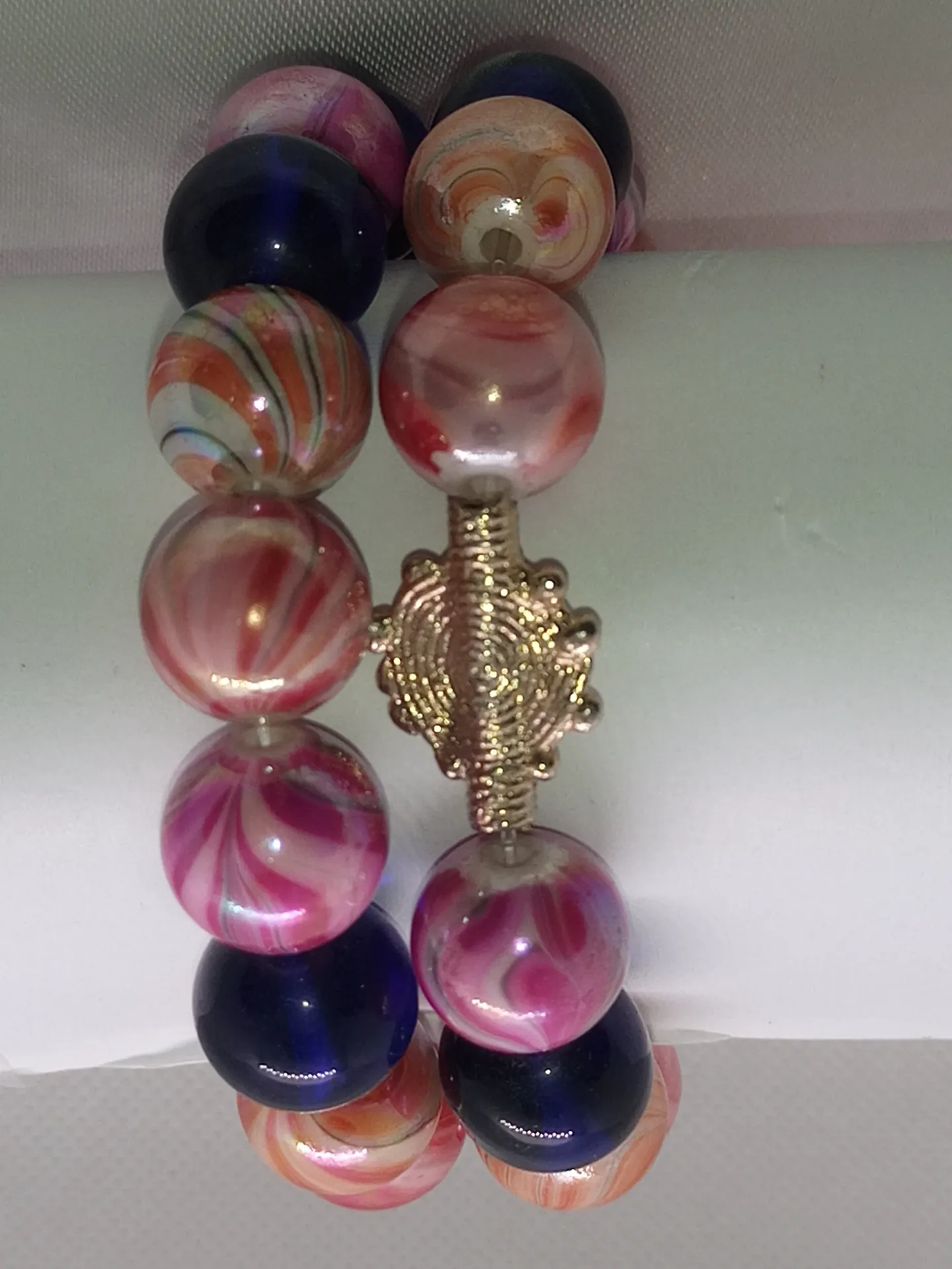 [BRAPERNADYAMMULCOLROSBLEFONCSAU] Bracelet de perles rose/bleu