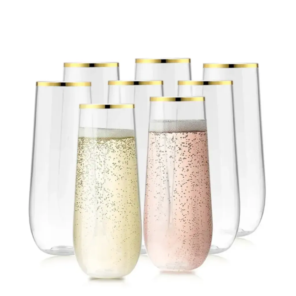 Pack de 10 verres incassables longs avec rebord doré