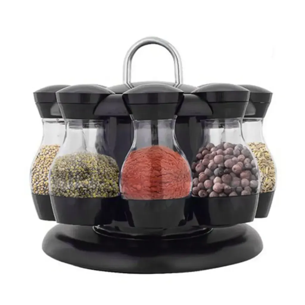 [POTEPI8VERNOIBLA] Support à épices rotatif avec 8 pots