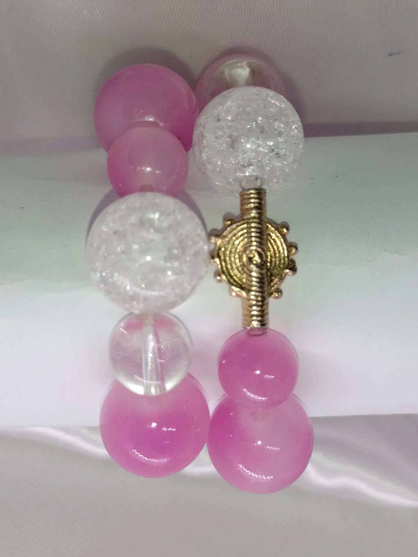 [BRAPERNADYAM2COLROSBLA] Bracelet de perles rose /blanc