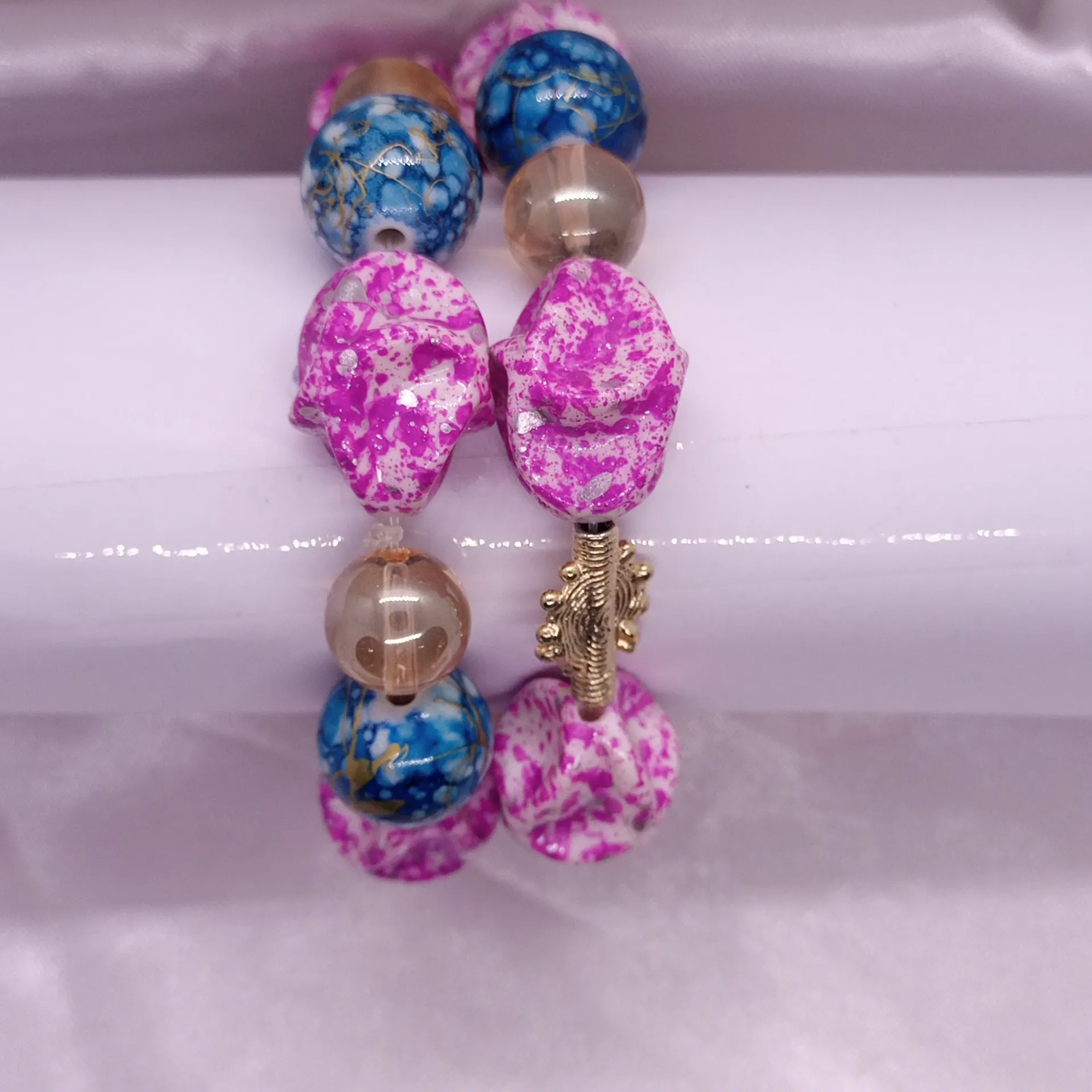 [BRAPERNADBVO] Bracelet de perles rose/bleu