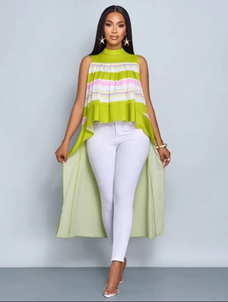 [ROBVETF251CL] Haut/blouse asymetrique vert anis