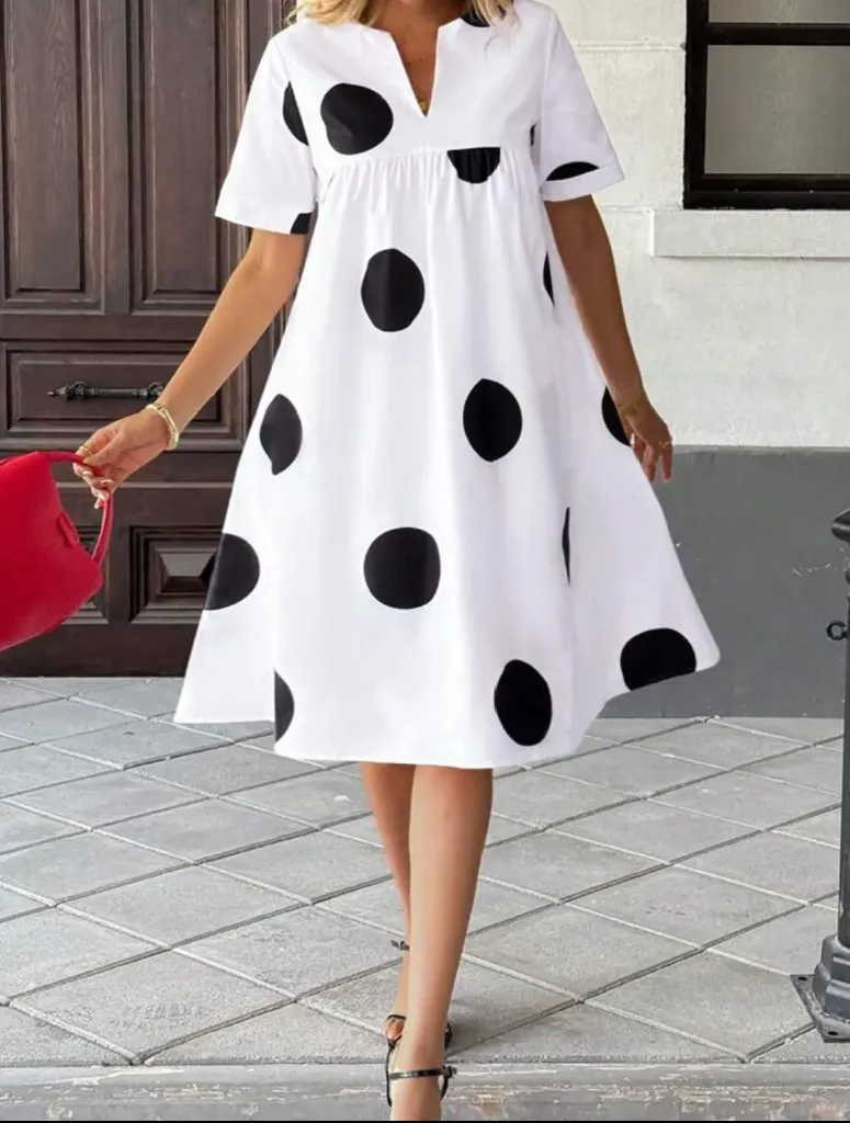 [ROBVETF9895BL] Robe a pois noir blanc